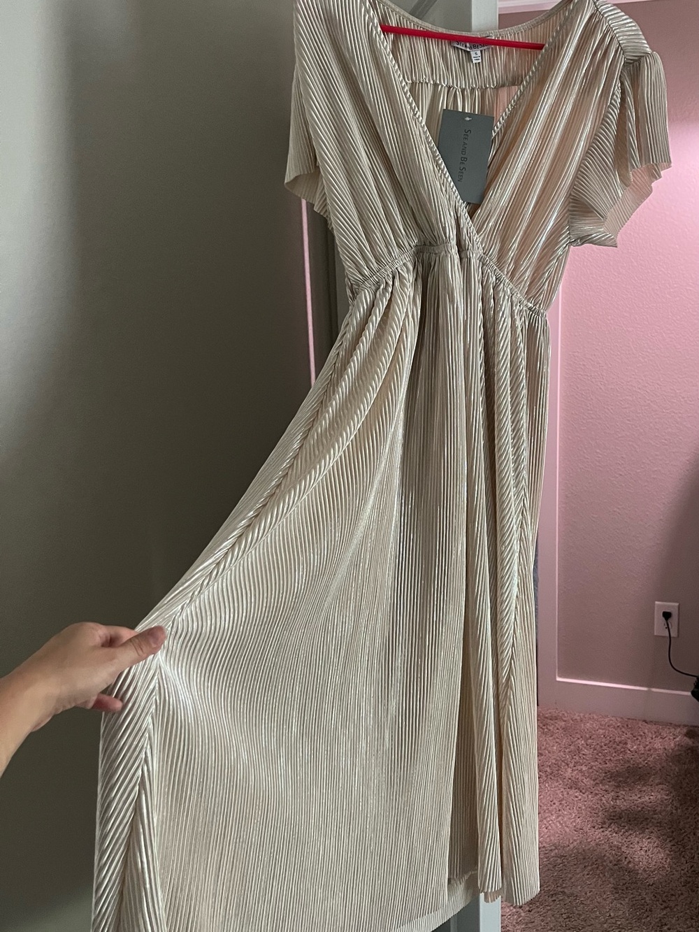 Women's Cream V-Neck Maxi Dress